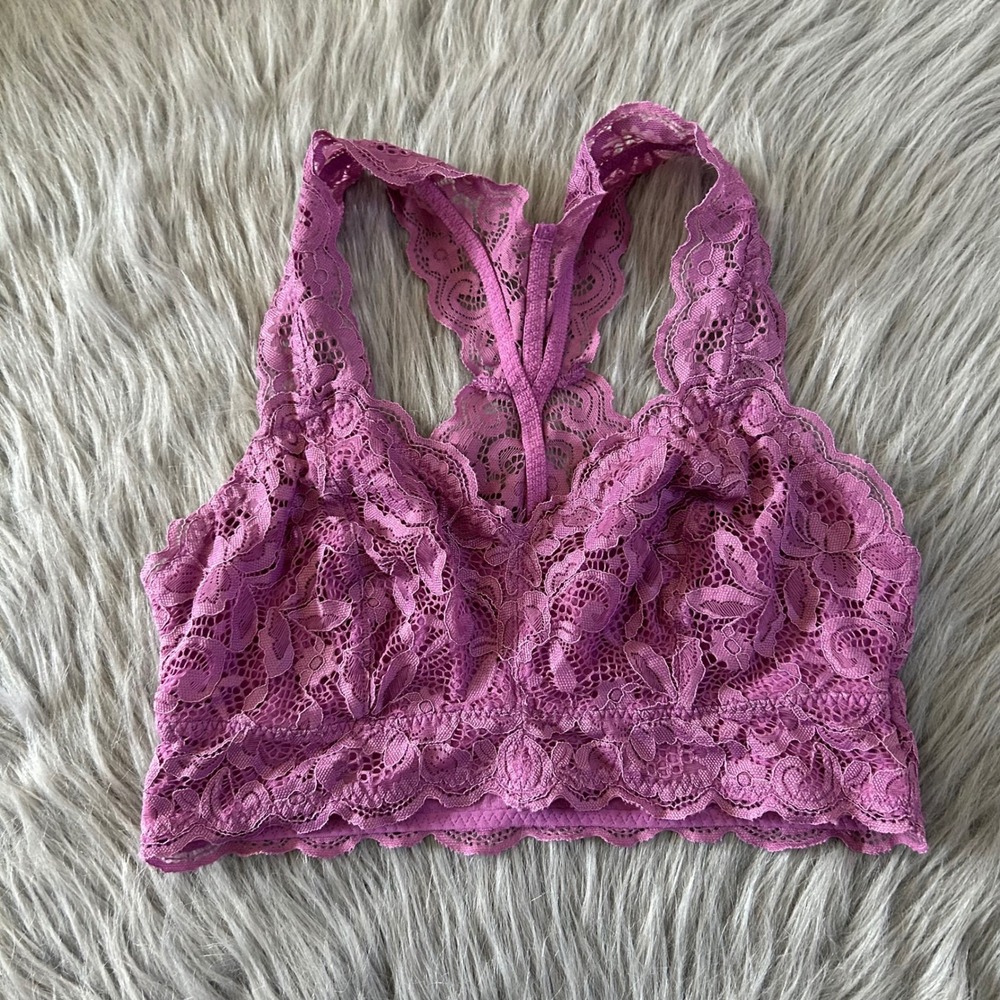 Serra Wireless Unlined Bralette Womens Size Medium Purple Floral Lace‎ Bra